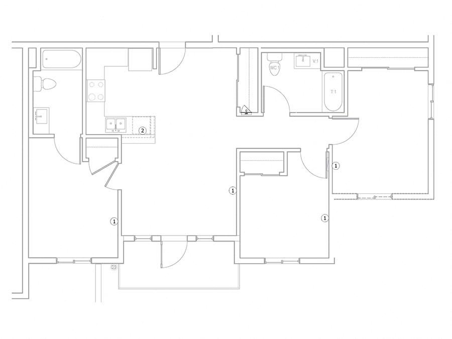 Floor plan for 3 beds, 2 baths